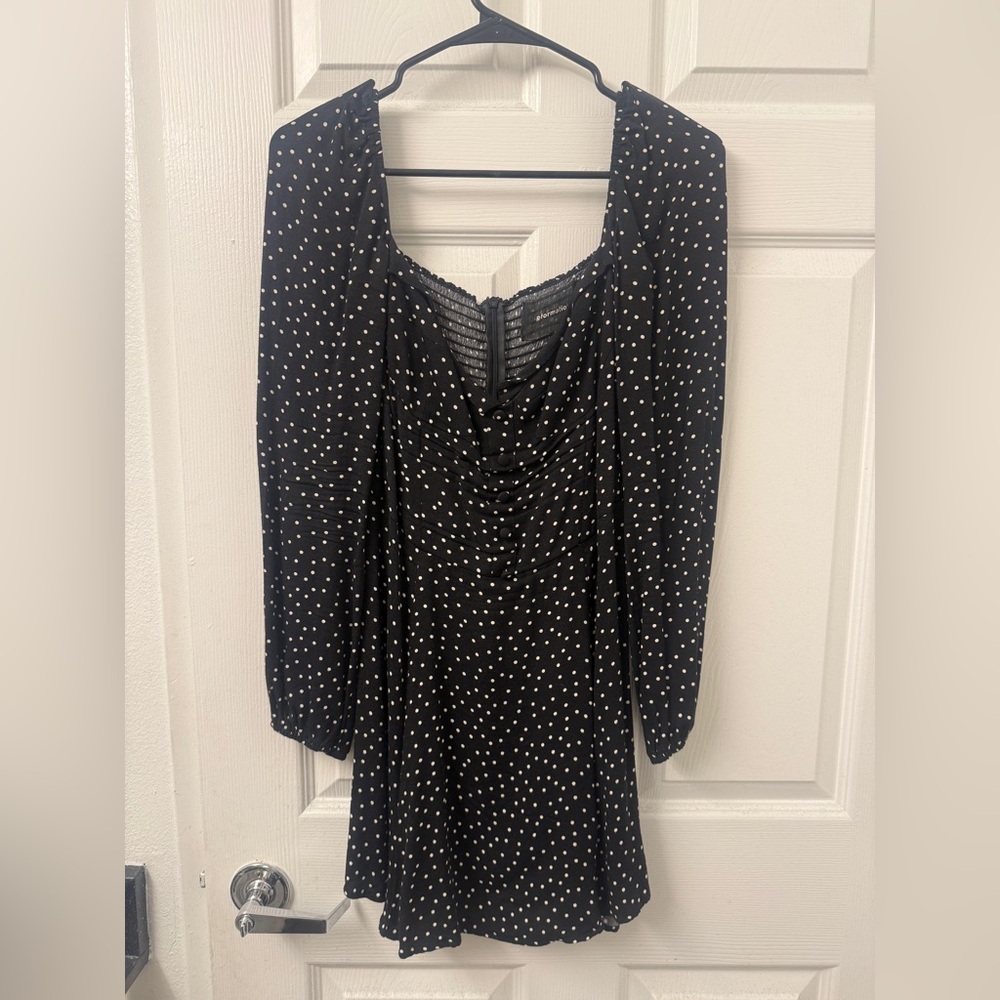 Reformation Black and White Polka Dot Long Sleeve Dress